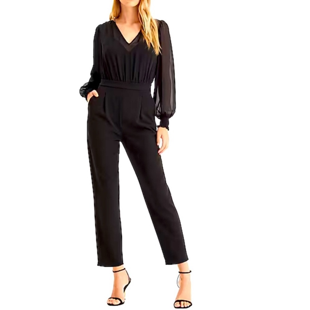 Express Chiffon V-Neck Long Sleeve Jumpsuit